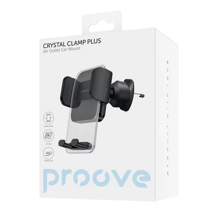 Mbajtëse për telefon Proove Crystal Clamp, për ventilim makine, 4.7″–6.9″, e zezë