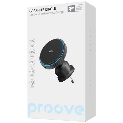 Mbajtëse magnetike për telefon me karikim wireless Proove Graphite Circle Qi2, 15W, për ventilim makine, e zezë