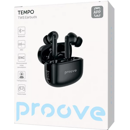 Dëgjuse wireless Proove Tempo TWS, ANC, me aplikacion, të zeza