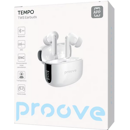Dëgjuse wireless Proove Tempo TWS, ANC, me aplikacion, të bardha