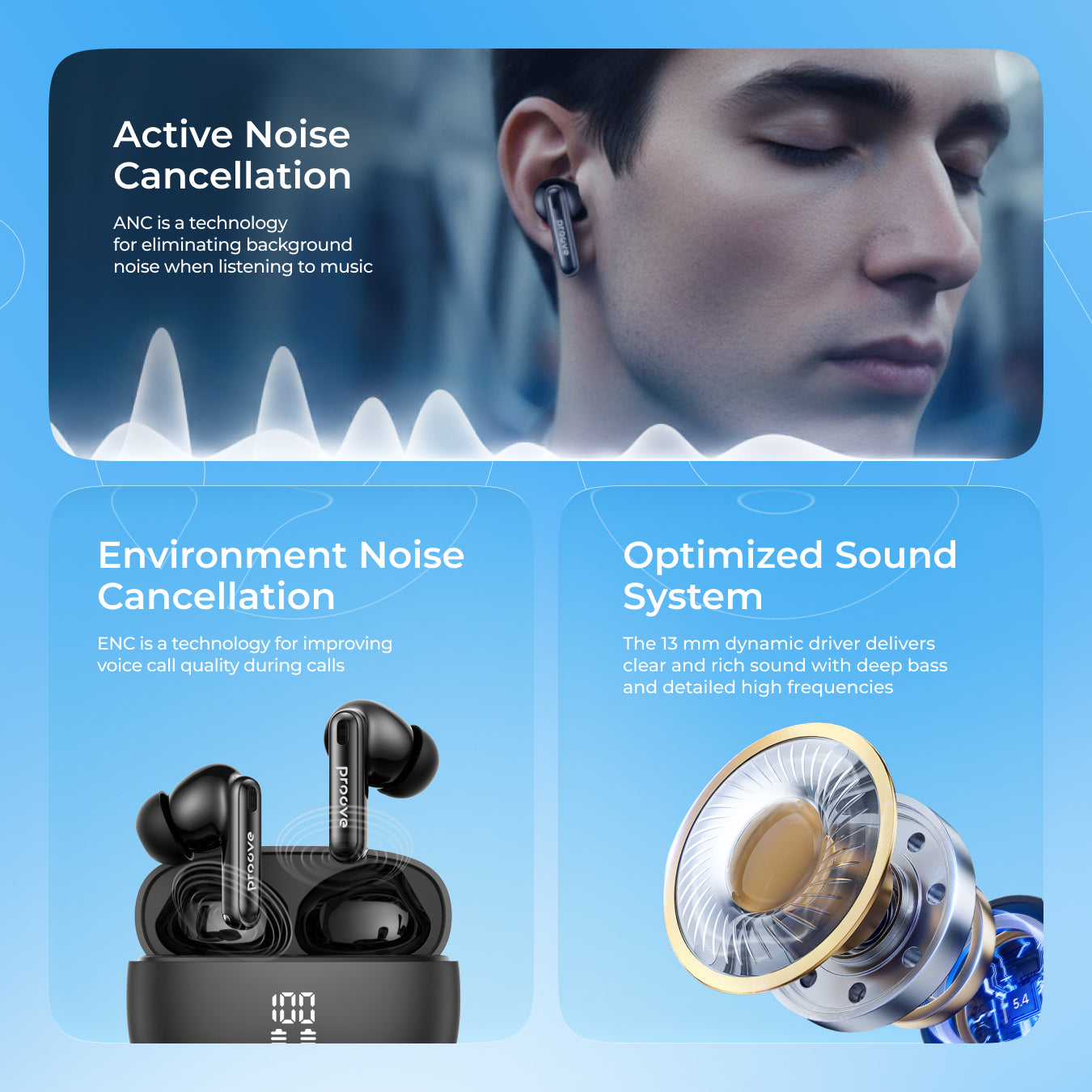 Dëgjuse wireless Proove Intro Pro, IPX4, me aplikacion, të zeza