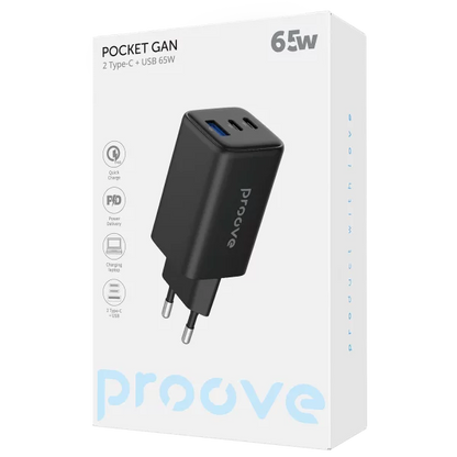 Karikues muri Proove Pocket, 65W, me 2×Type-C dhe USB, i zi