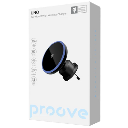 Mbajtëse magnetike për telefon me karikim wireless Proove Uno, 15W, për ventilim makine, e zezë