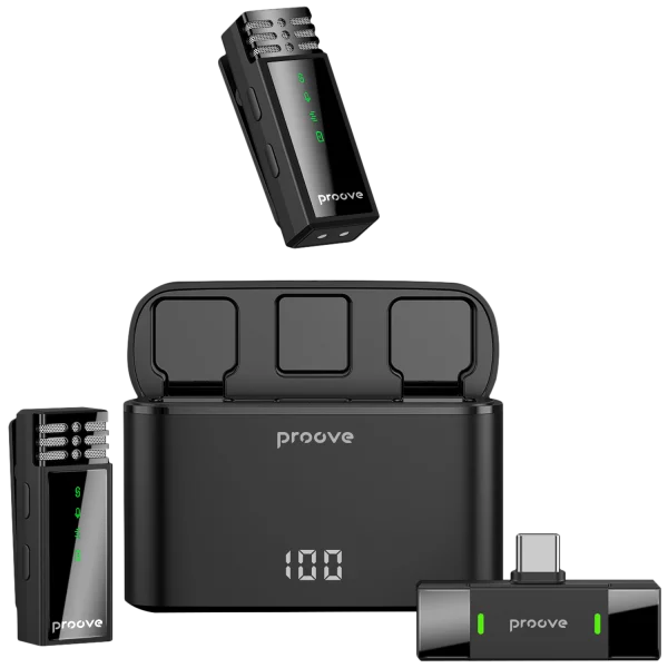Mikrofon wireless Proove Record Type-C, set 2 copë me kuti për karikim