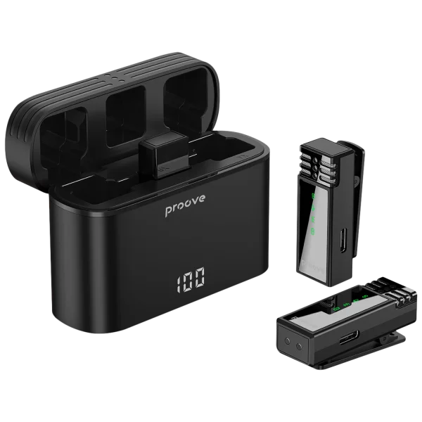 Mikrofon wireless Proove Record Type-C, set 2 copë me kuti për karikim