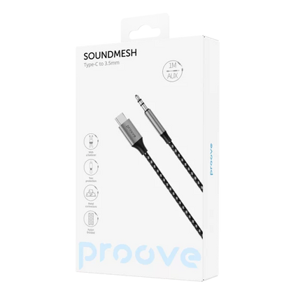 Kabllo audio Proove SoundMesh Type-C në 3.5mm(AUX), 1m, gri