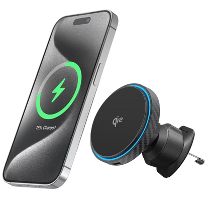Mbajtëse magnetike për telefon me karikim wireless Proove Graphite Circle Qi2, 15W, për ventilim makine, e zezë