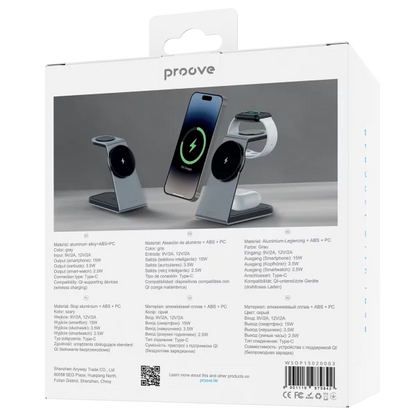 Karikues wireless 3 në 1 Proove Omni Power, 15W, gri