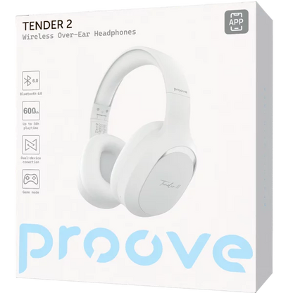 Kufje wireless Proove Tender 2 me aplikacion inteligjent (APP) dhe zë Hi-Fi premium, të bardha