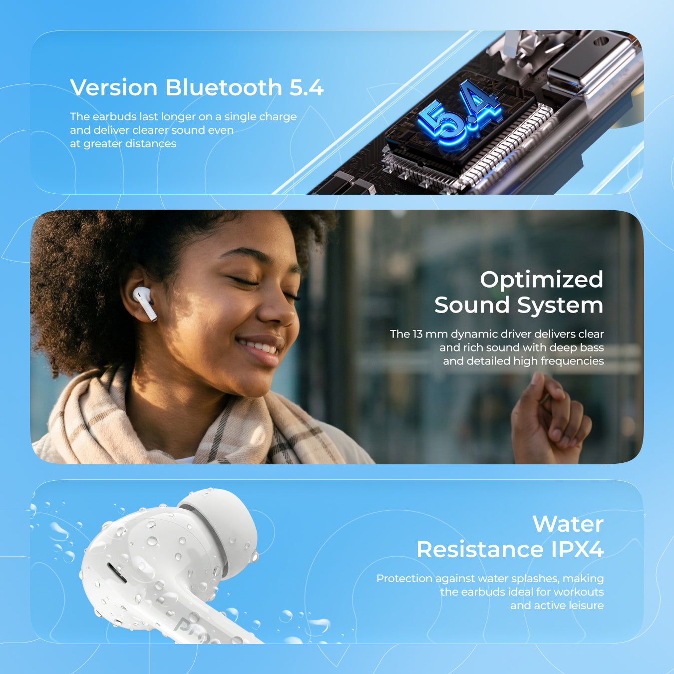 Dëgjuse wireless Proove Mainstream Pro TWS, me aplikacion, të bardha